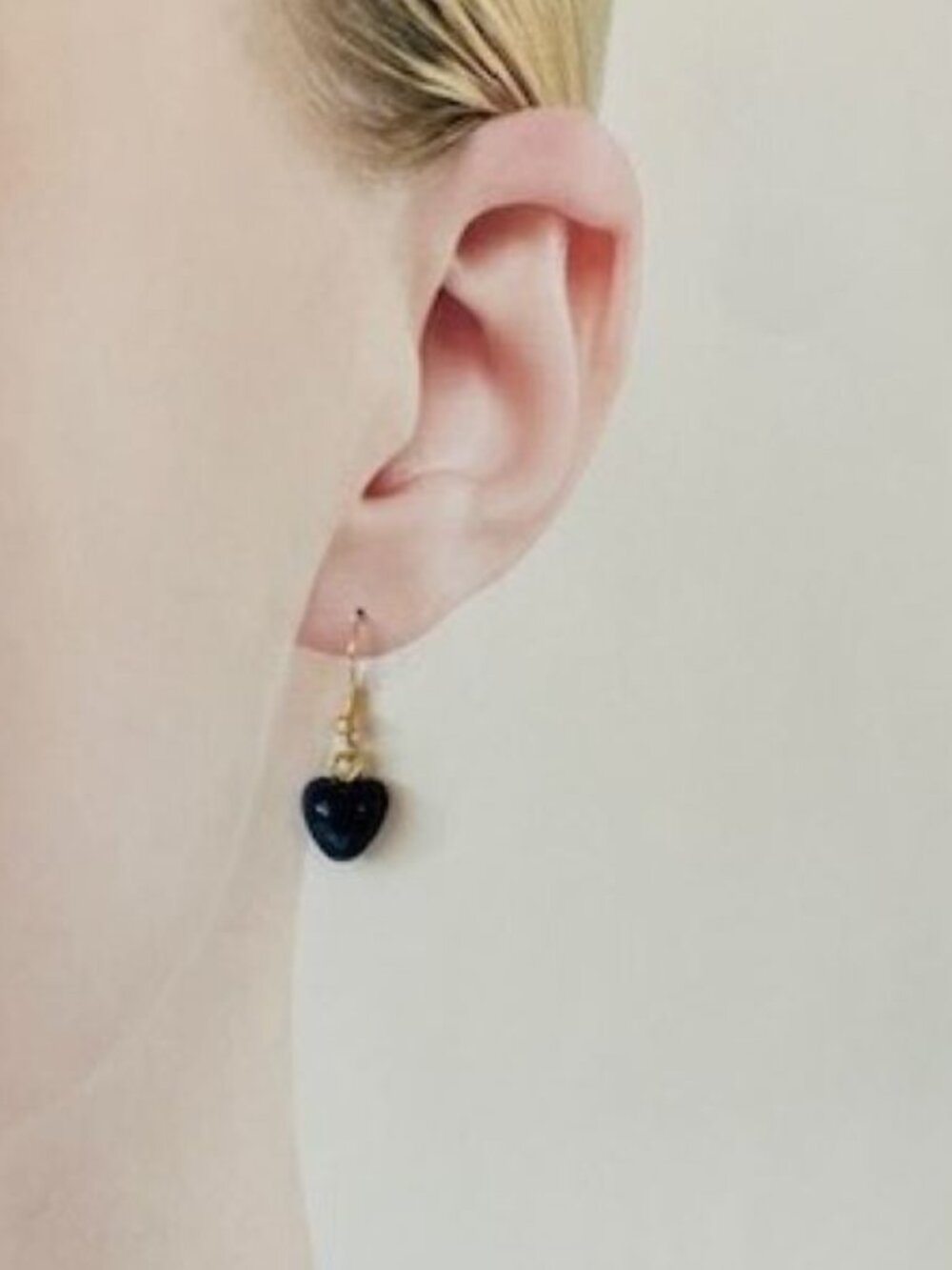 Navy Blue Heart Dangle Earrings - Handmade with Papier Mache